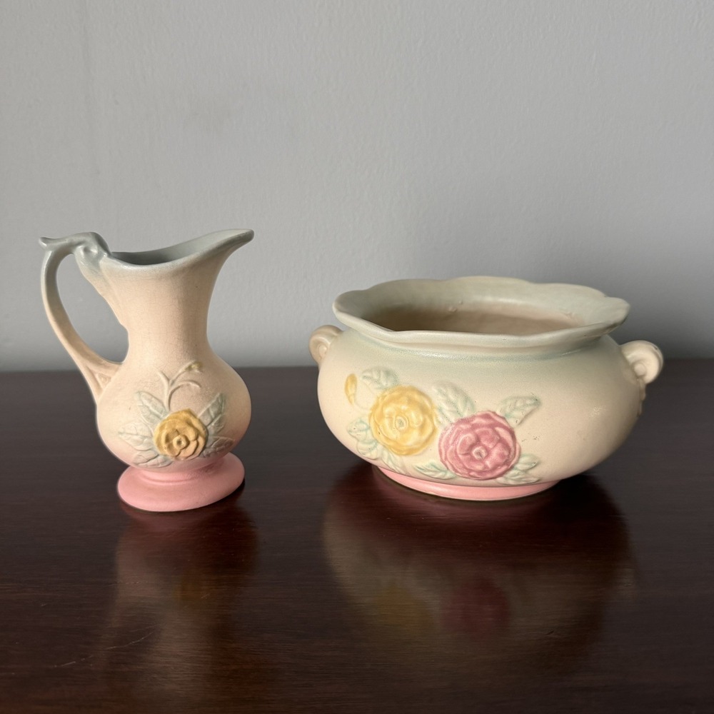 HULL ART POTTERY "OPEN ROSE" #113-7 PLANTER BOWL And Pitcher 128